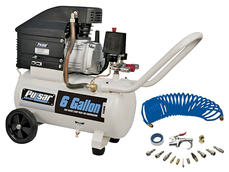 Pulsar PCE6060K Portable Air Compressor, Tool Only, 6 gal Tank, 3.5 hp, 120 V, 115 psi Pressure, 5.2 cfm Air