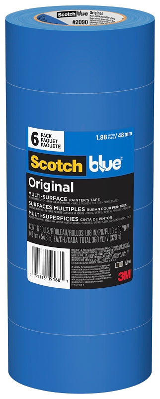 ScotchBlue 2090-48A-CP Painter's Tape, 60 yd L, 1.88 in W, Crepe Paper Backing, Blue