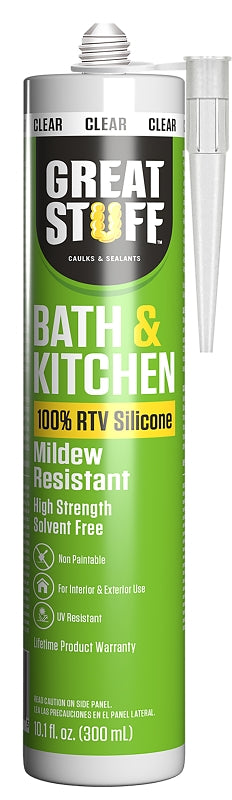 Great Stuff 99BATH3004 Caulk, Clear, Up to 180 deg F, 10.1 fl-oz, Cartridge