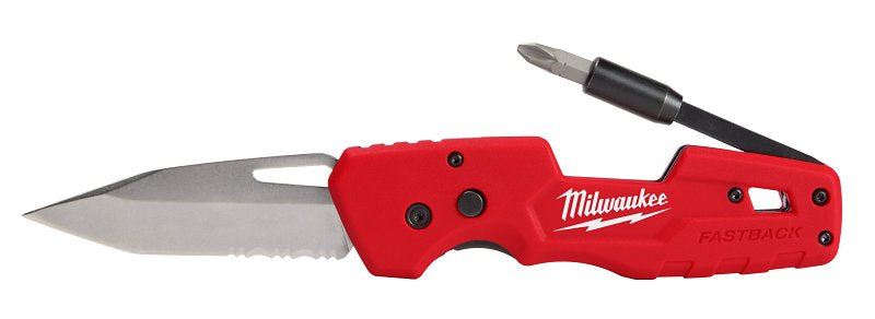 Milwaukee FASTBACK Series 48-22-1540 Folding Knife, 3 in L Blade, Stainless Steel Blade, 1-Blade, Red Handle