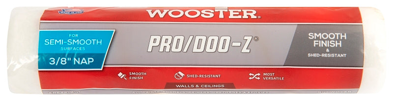 Wooster KR642-9 1/2 Roller Cover, 3/8 in Thick Nap, 9-1/2 in L, Woven Fabric Cover, White