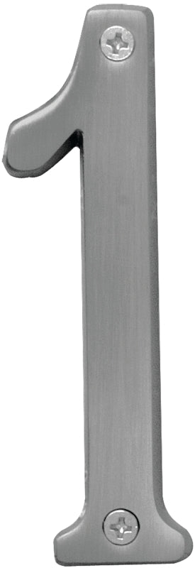 Hy-Ko Prestige Series BR-43SN/1 House Number, Character: 1, 4 in H Character, Nickel Character, Brass