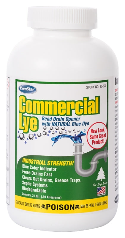 ComStar Pure Lye 30-620 Drain Cleaner, Liquid, Clear/White, Sharp, 2 lb Bottle