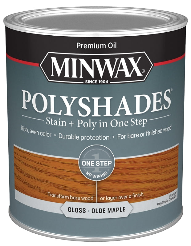 Minwax PolyShades 61430444 Wood Stain and Polyurethane, Gloss, Olde Maple, Liquid, 1 qt, Can