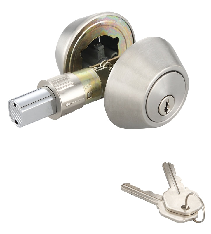 ProSource Deadbolt, 3 Grade, Stainless Steel, 2-3/8 to 2-3/4 in Backset, KW1 Keyway