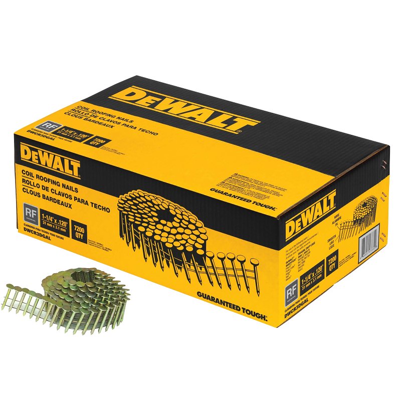 DeWALT DWCR3DGAL Coil Roofing Nail, 1-1/4 in L, Wide Head, 0.12 ga Gauge, Steel