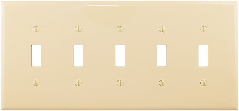 Eaton Wiring Devices PJ5V Wallplate, 10-1/2 in L, 4.88 in W, 5 -Gang, Polycarbonate, Ivory, High-Gloss