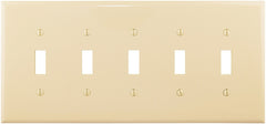 Eaton Wiring Devices PJ5V Wallplate, 10-1/2 in L, 4.88 in W, 5 -Gang, Polycarbonate, Ivory, High-Gloss