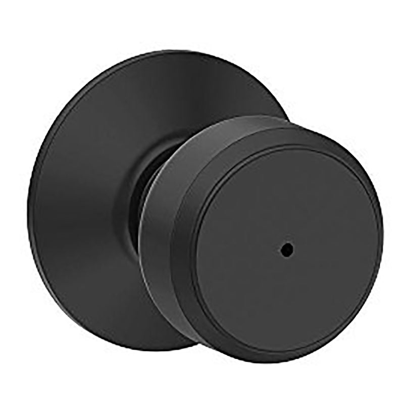 Schlage F Series F40 BWE 622 Bed and Bath Privacy Lock, Round Design, Knob Handle, Matte Black, Metal, Black, Yes