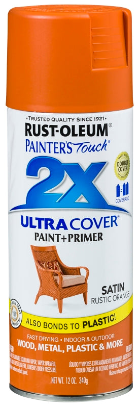 2X Ultra Cover 334089 Spray Paint, Satin, Rustic Orange, 12 oz, Can