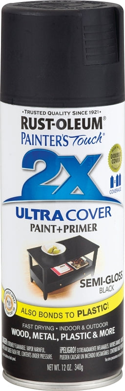 2X Ultra Cover 249061 Spray Paint, Semi-Gloss, Black, 12 oz, Can
