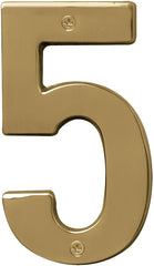 Hy-Ko Prestige Series BR-51PB/5 House Number, Character: 5, 5 in H Character, Brass Character, Solid Brass