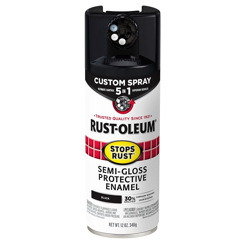 Stops Rust 376909 5-In-1 Enamel Paint, Semi-Gloss, Black, 12 oz, Aerosol Can