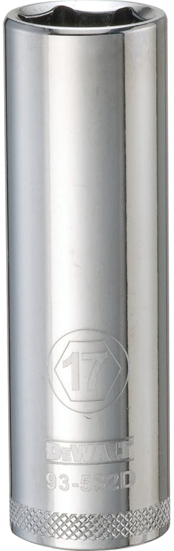 DeWALT DWMT93532OSP Drive Socket, 17 mm Socket, 1/2 in Drive, 6-Point, Vanadium Steel, Polished Chrome