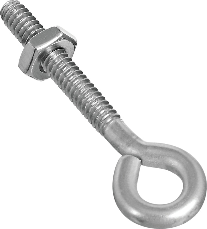 National Hardware N221-564 Eye Bolt, #10-24 Thread, 1-1/4 in L Thread, 0.28 in ID Dia Eye, 1.41 in L Shank