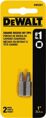 DeWALT DW2201 Screwdriver Bit, #1 Drive, Square Recess Drive, 1/4 in Shank, Hex Shank, 1 in L, Steel