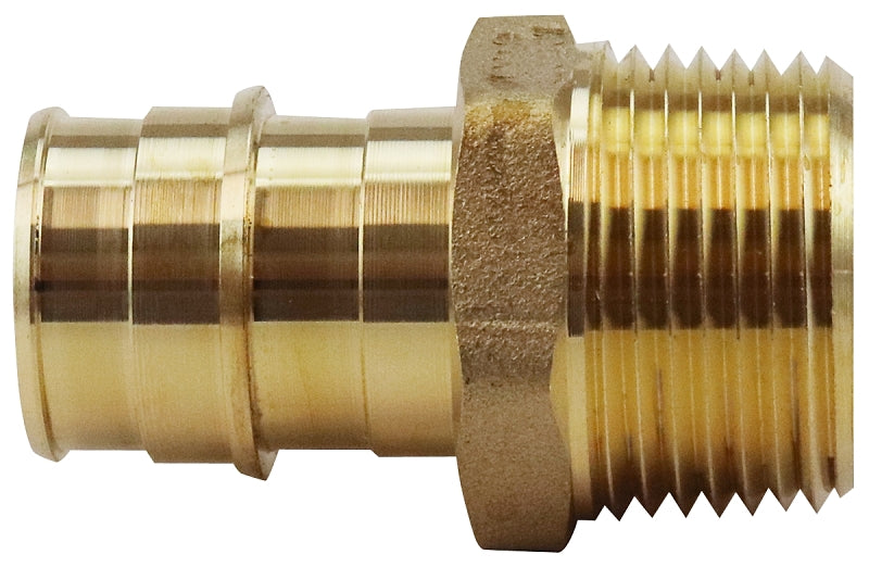 Apollo Valves EPXMA3434 Pipe Adapter, 3/4 in, PEX-A Barb x MPT, Brass, 200 psi Pressure