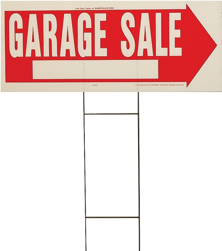Hy-Ko RS-804 Lawn Sign, Garage Sale, White Legend, Plastic, 24 in W x 9-1/2 in H Dimensions