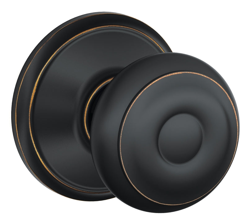 Schlage Georgian Series F10 GEO 716 Passage Knob, Knob Handle, Metal, Aged Bronze, 2-3/8, 2-3/4 in Backset