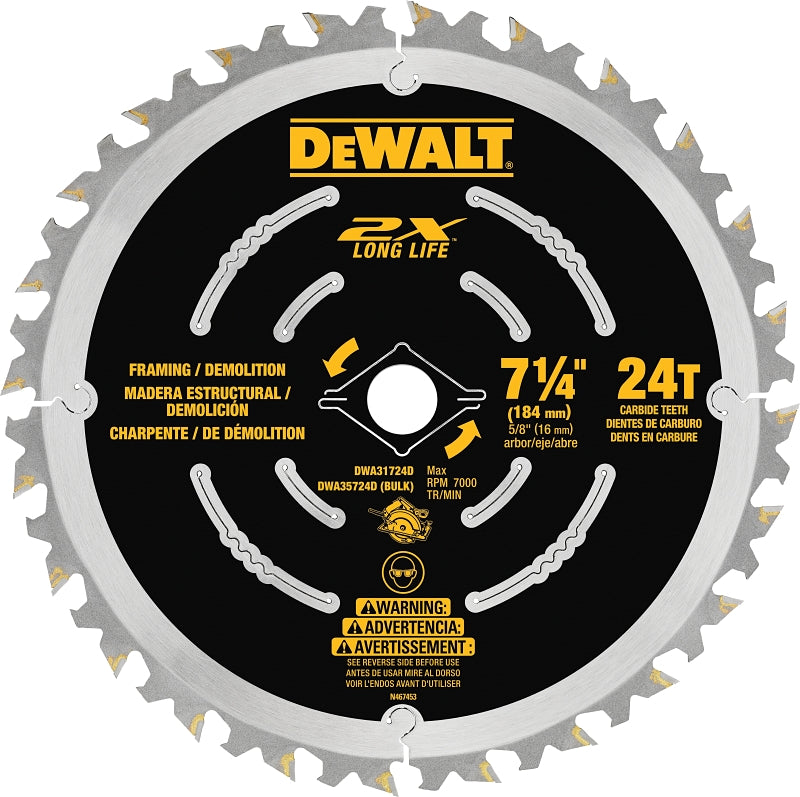DeWALT DWA31724D Saw Blade, 7-1/4 in Dia, 5/8 in Arbor, 40-Teeth, Carbide Cutting Edge, Applicable Materials: Wood