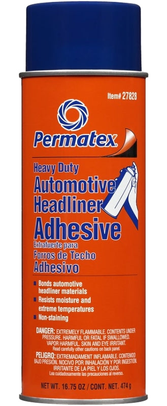 Permatex 27828 Headliner and Carpet Adhesive, Liquid, Solvent, Amber, 20 oz Aerosol Can