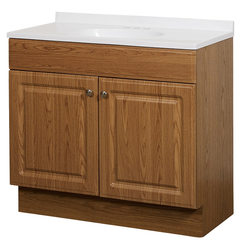 Zenna Home RBC36KK 2-Door Raised Panel Vanity with Top, Wood, Oak, Cultured Marble Sink, White Sink