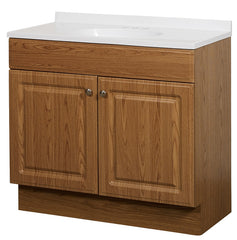 Zenna Home RBC36KK 2-Door Raised Panel Vanity with Top, Wood, Oak, Cultured Marble Sink, White Sink