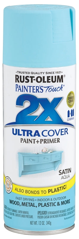 2X Ultra Cover 249085 Spray Paint, Satin, Aqua, 12 oz, Can
