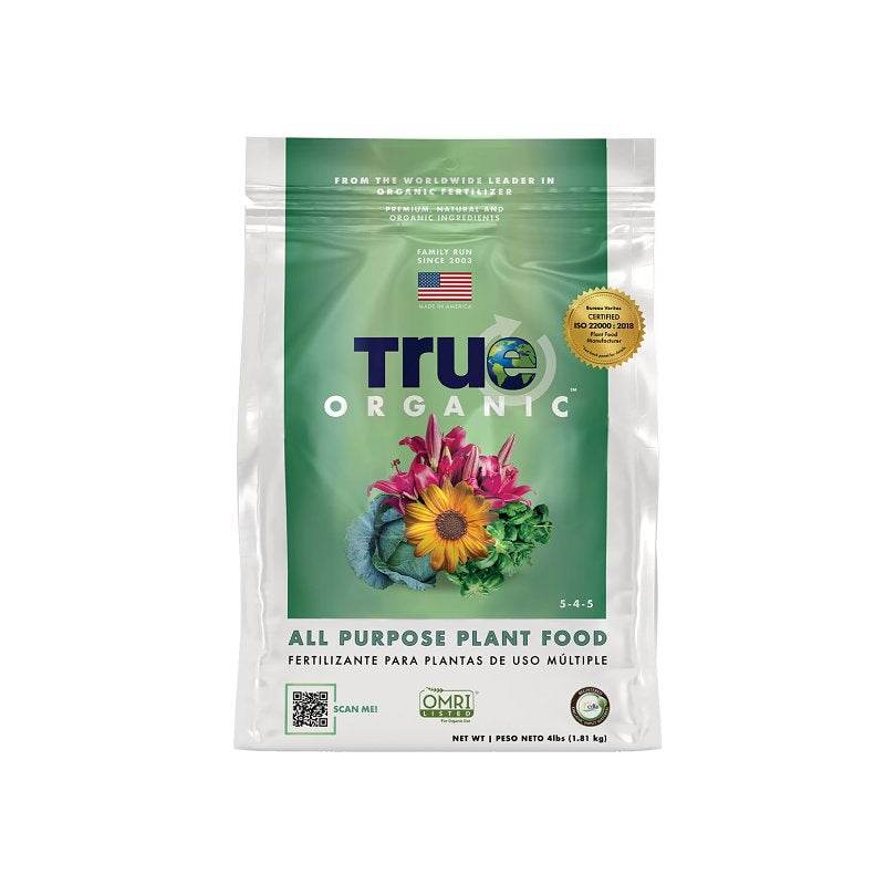 True ORGANIC R0001 All-Purpose Plant Food, 4 lb Bag, Granular, 5-4-5 N-P-K Ratio