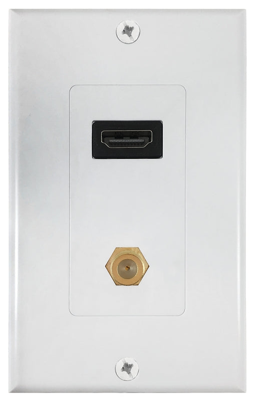 Zenith VW3001HD2C HDMI and Coaxial Wallplate, 7-1/2 in L, 3-3/4 in W, 1 -Gang, Plastic, White, Flush Mounting