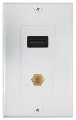 Zenith VW3001HD2C HDMI and Coaxial Wallplate, 7-1/2 in L, 3-3/4 in W, 1 -Gang, Plastic, White, Flush Mounting