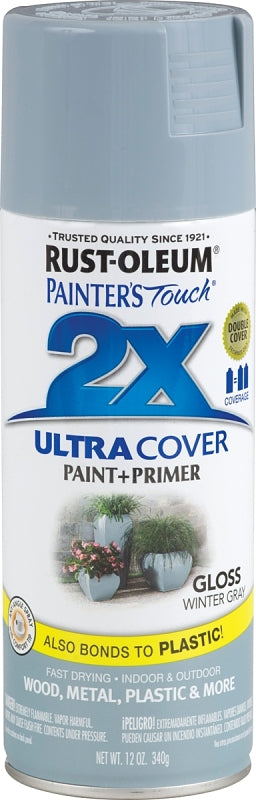 2X Ultra Cover 334049 Spray Paint, Gloss, Winter Gray, 12 oz, Can