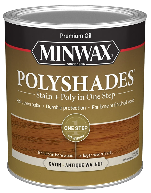 Minwax PolyShades 61340444 Wood Stain and Polyurethane, Antique Walnut, Liquid, 1 qt, Can