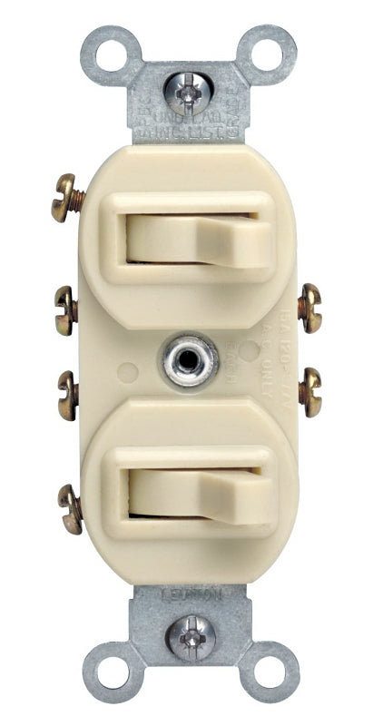 Leviton Traditional 031-05243-00I Combination Switch, 15 A, 120/277 V, Lead Wire Terminal, Ivory