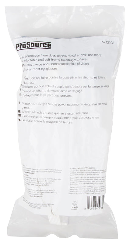 ProSource TGE-SG01 Safety Goggles, Neutral, 6 in W x 2-3/4 in H x 2-1/4 in D Lens, No Coating Lens, PVC Lens, Vent Frame