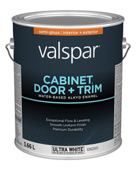 Valspar 029.1082001.007 Cabinet Door and Trim Oil Enriched Enamel, Water, Semi-Gloss, Ultra White, 1 gal