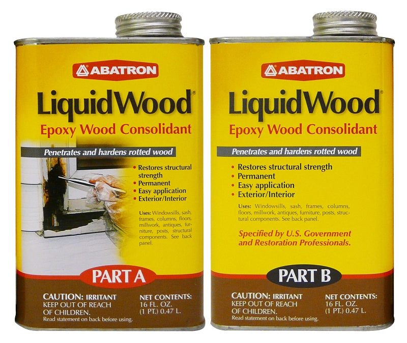 Abatron LW2PKR Wood Filler, Liquid, Faint, Slightly Aromatic Part A, Irritating Ammonia Part B, Clear, 2 pt