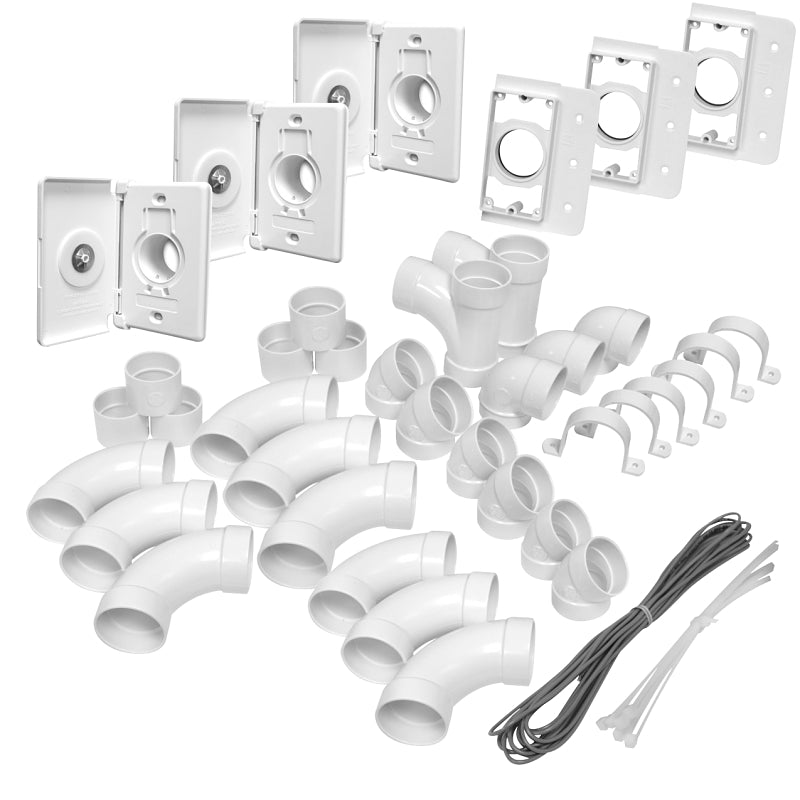 IPEX 201021 Rough-In Kit, 3-Inlet, PVC, White, For: Central Vacuum System