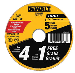 DeWALT DW8062B5 Cutting Wheel, 4-1/2 in Dia, 0.045 in Thick, 7/8 in Arbor, 60 Grit, Aluminum Oxide Abrasive