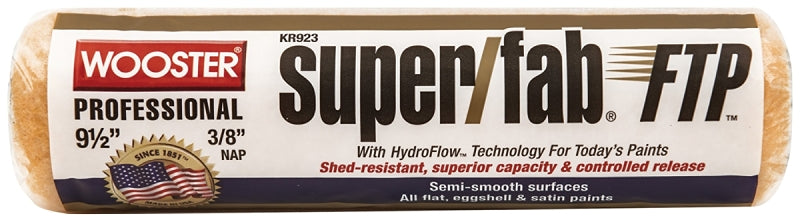 Wooster KR923-9 1/2 Roller Cover, 3/8 in Thick Nap, 9-1/2 in L, Fabric Cover, White