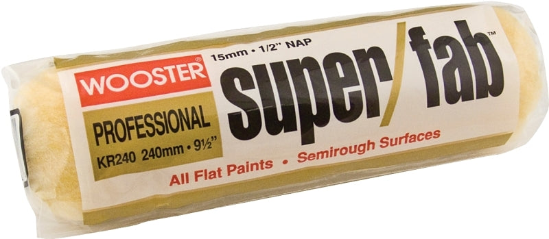 Wooster KR240-9 1/2 Roller Cover, 1/2 in Thick Nap, 9-1/2 in L, Knit Fabric Cover, Golden Yellow