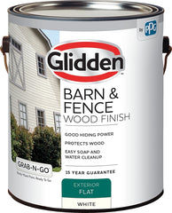 Glidden GRAB-N-GO GLBFEX10WH-1 Barn and Fence Wood Finish, Flat, White, Liquid, 1 gal