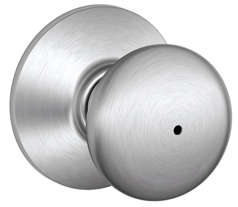 Schlage Plymouth Series F40CSVPLY626 Privacy Lockset, Round Design, Knob Handle, Satin Chrome, Metal, Yes