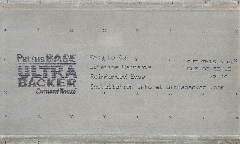 PermaBase CB23140500 Underlayment, 5 ft L, 3 ft W, 1/4 in Thick, Cement/Plastic, Gray