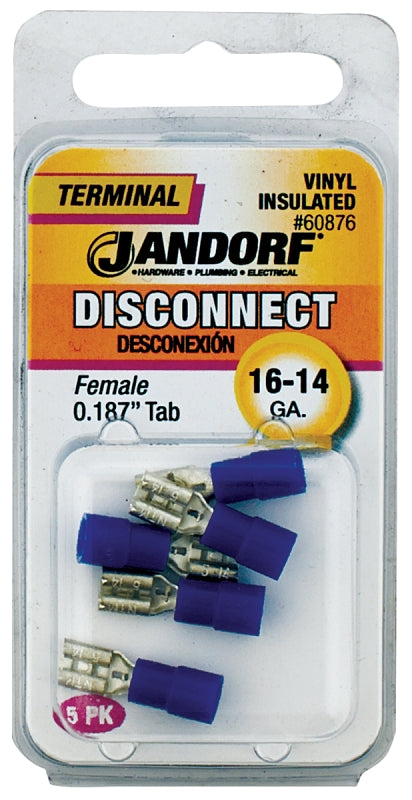 Jandorf 60876 Disconnect Terminal, 16 to 14 AWG Wire, Vinyl Insulation, Copper Contact