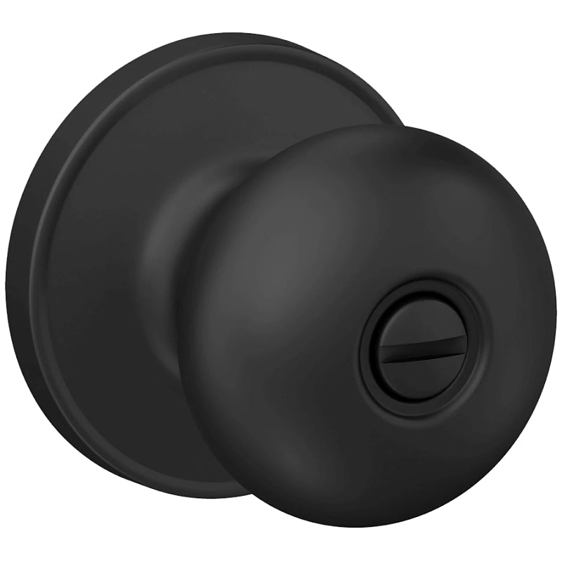 Schlage J Series J40 STR 622 Privacy Door Lockset, Round Design, Knob Handle, Matte Black, Metal, Yes