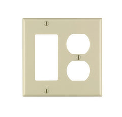 Leviton 80455-I Combination Wallplate, 4-1/2 in L, 4-9/16 in W, 2 -Gang, Thermoset Plastic, Ivory, Smooth