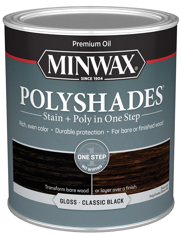 Minwax PolyShades 614950444 Wood Stain and Polyurethane, Gloss, Classic Black, Liquid, 1 qt, Can