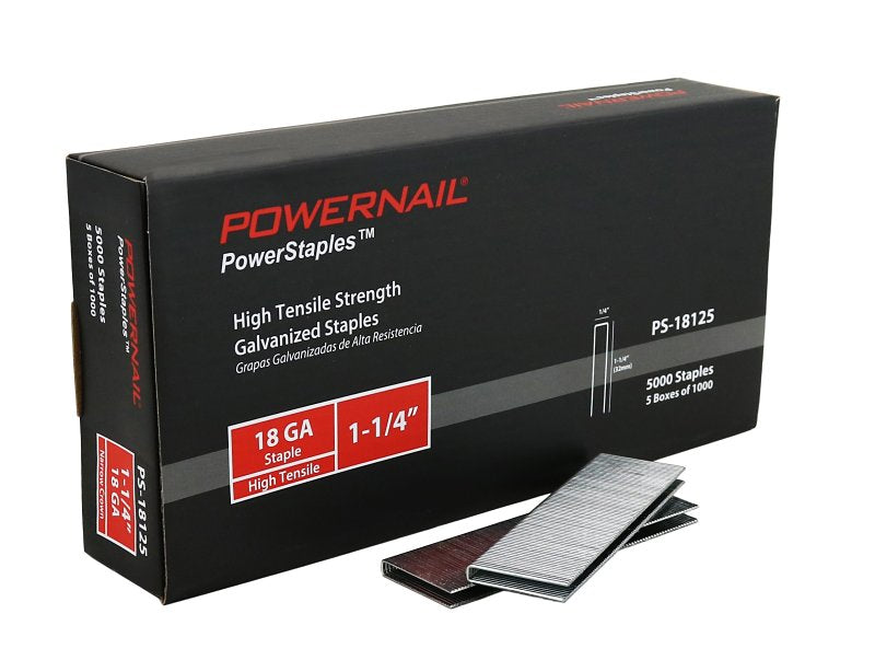 Powernail PowerStaples PS18125 Fine Wire Staple, 1/4 in W Crown, 1-1/4 in L Leg, 18 ga, Carbon Steel