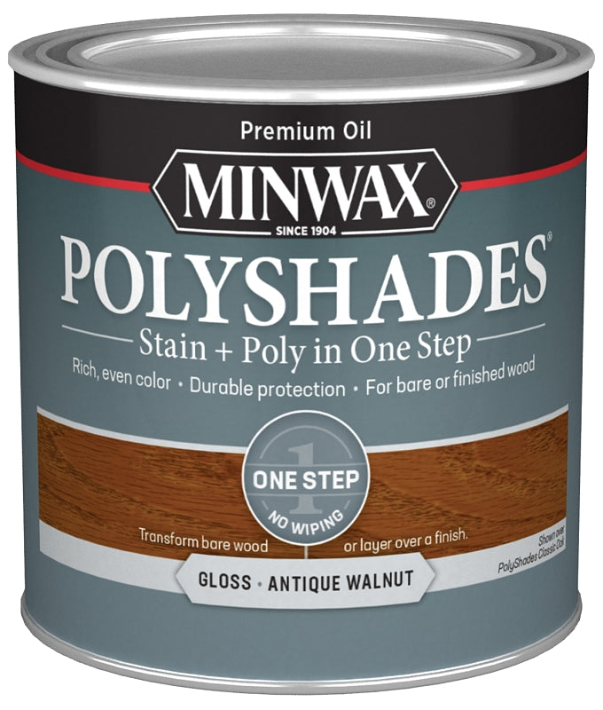Minwax PolyShades 214404444 Wood Stain and Polyurethane, Antique Walnut, Liquid, 0.5 pt, Can